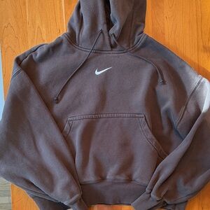 Nike Phoenix Chocolate Brown Hoodie with White Swoosh